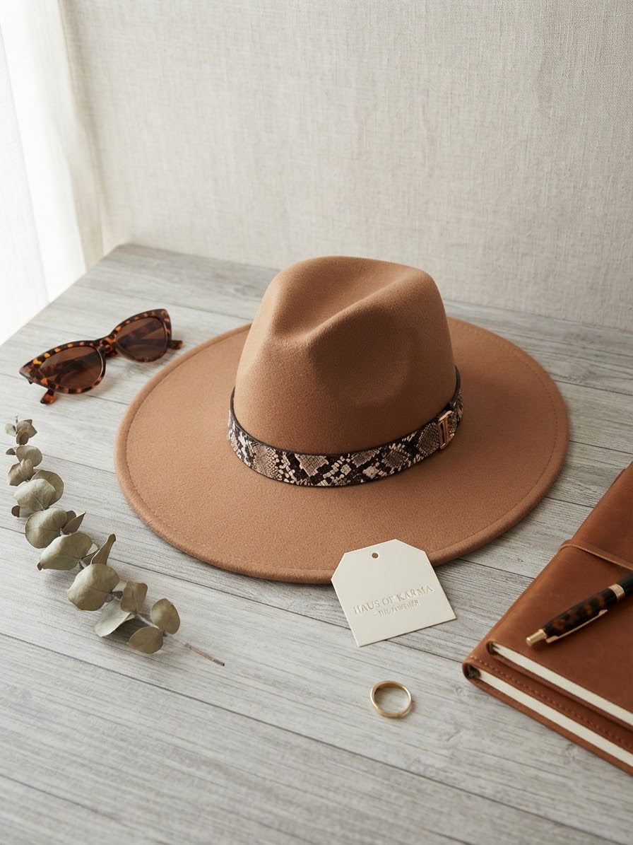 The Serpent Luxe Fedora – Mocha / Snakeskin