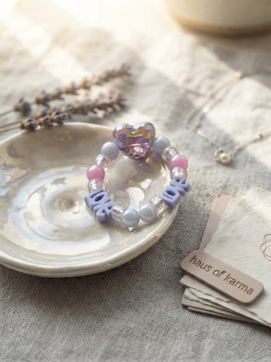 Kids' Iridescent Heart & "LOVE" Letter Bead Stretch Bracelet – Haus Of Karma