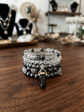 Black-and-Silver Crystal Gemstone Bracelet Stack
