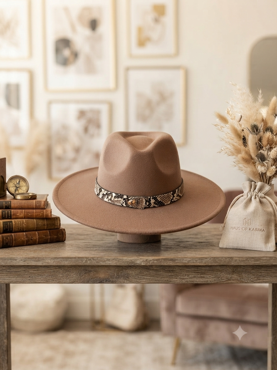 The Serpent Luxe Fedora – Mocha / Snakeskin