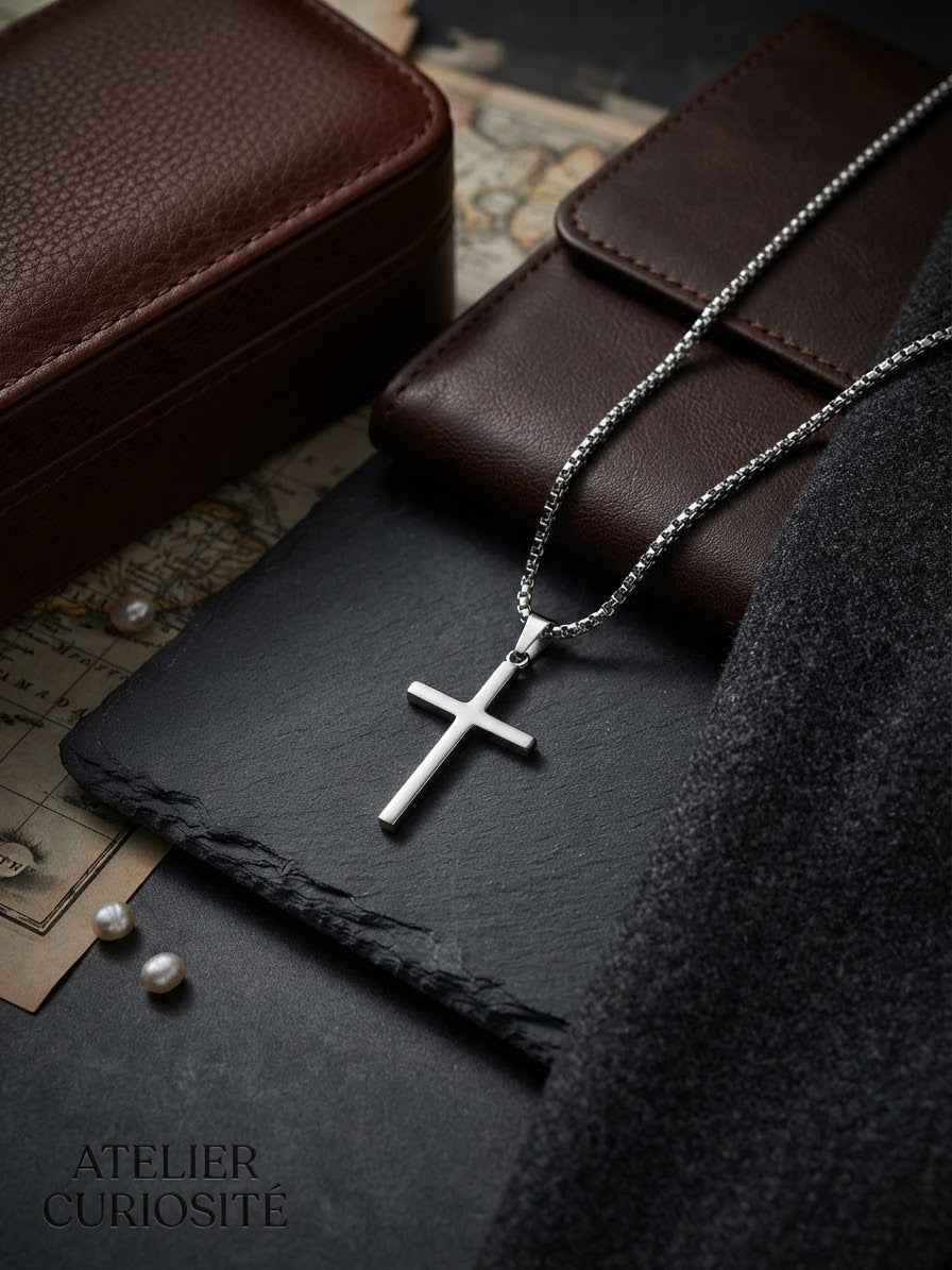Haus of Karma Classic Silver Cross Pendant Necklace