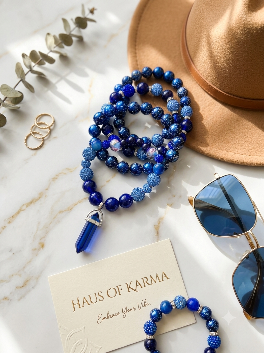 Midnight Blue Crystal Stack – Handmade Beaded Bracelet Set
