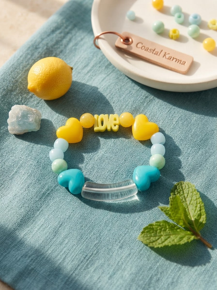 Haus Of Karma: Coastal Sunshine Heart & "LOVE" Stretch Bracelet