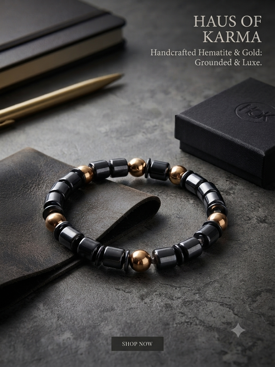Haus of Karma Hematite & Gold Beaded Bracelet