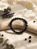 Faceted Black Bead & Matte Focal Stretch Bracelet