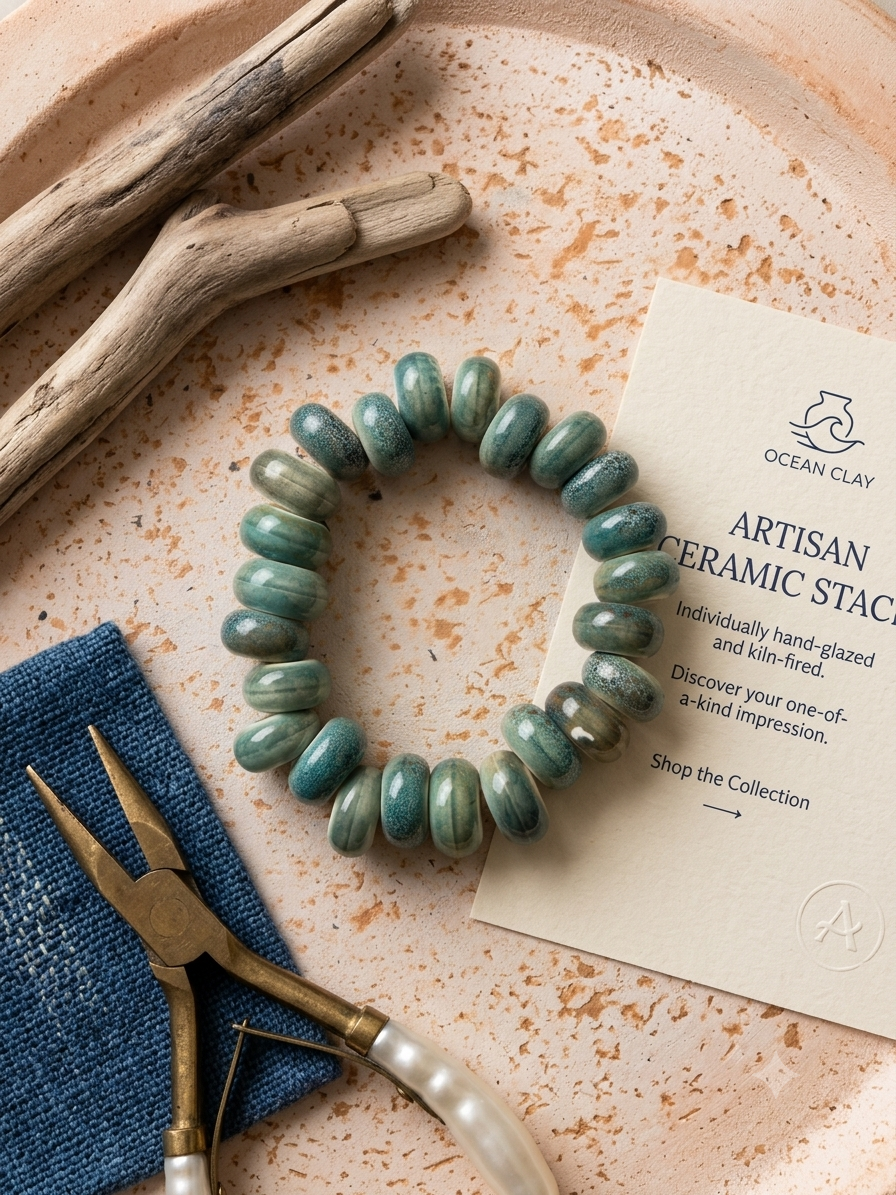 Haus of Karma Teal Glazed Ceramic Bead Bracelet