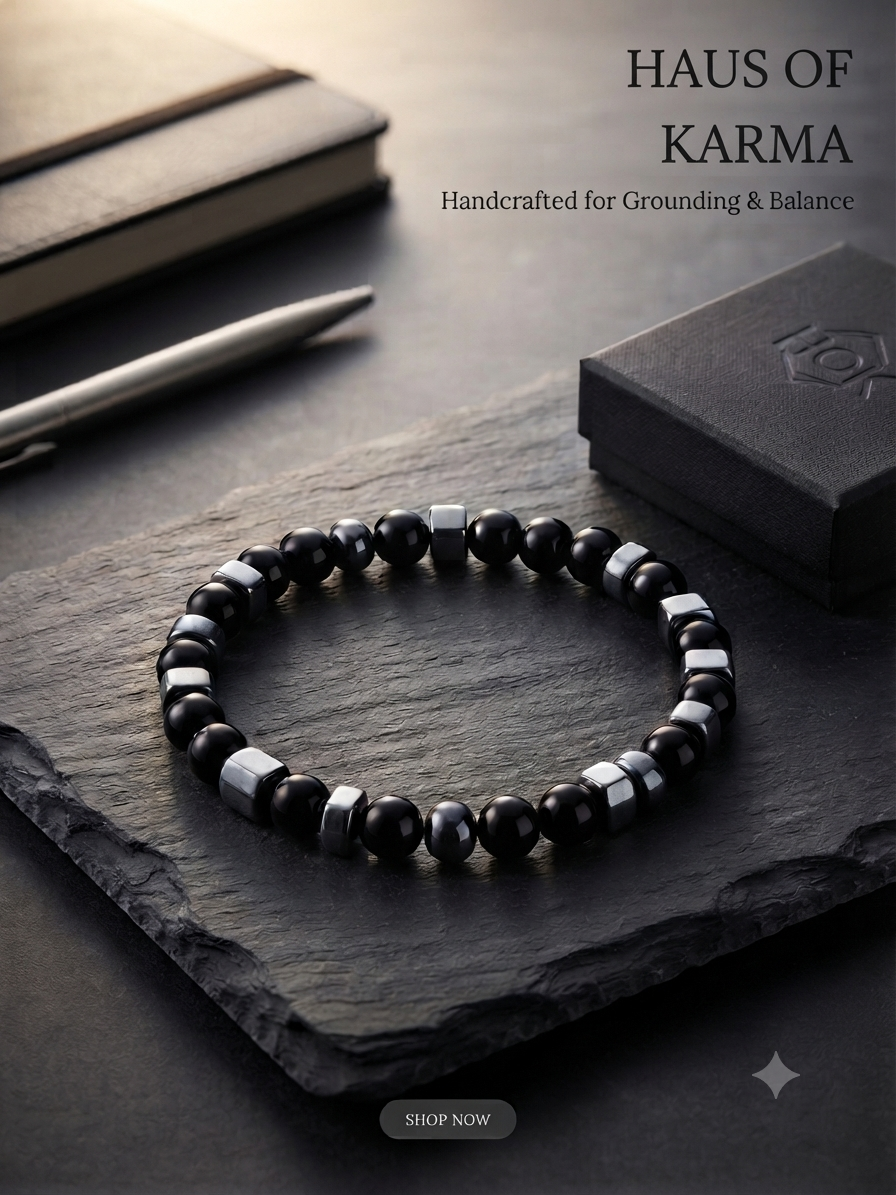 Haus of Karma Black Obsidian & Hematite Beaded Bracelet