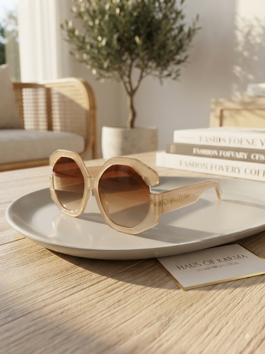 Haus Of Karma Champagne Geometric Sunglasses