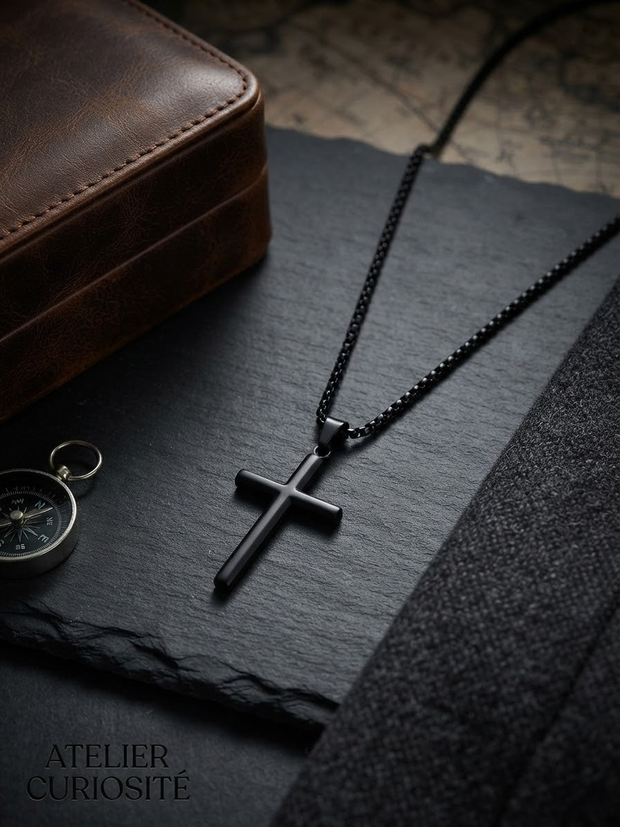 Haus of Karma Matte Black Cross Pendant Necklace