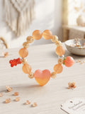Peach Gummy & Heart Charm Beaded Stretch Bracelet | Kids' Handcrafted Novelty Jewelry