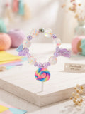 Pastel Rainbow Swirl Lollipop Beaded Stretch Bracelet | Kids' Handcrafted Novelty Jewelry