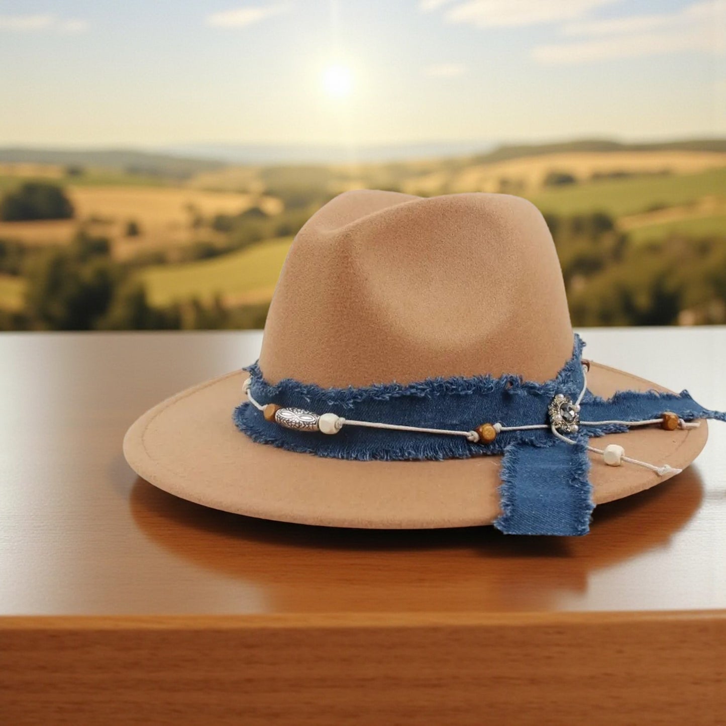 Denim Blue Fabric Band Panama Hat