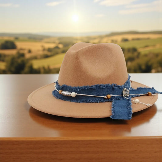 Denim Blue Fabric Band Panama Hat