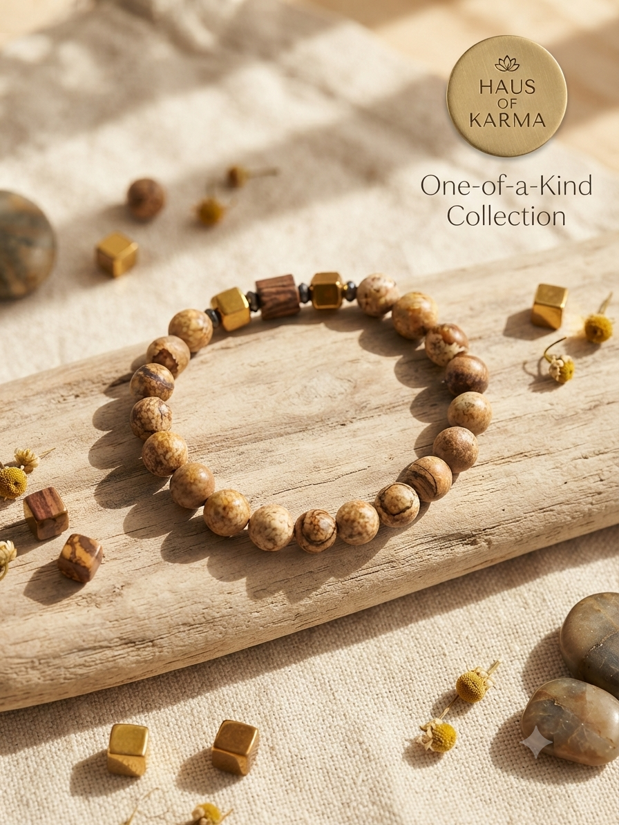 Earthy Jasper & Gold Accent Beaded Stretch Bracelet