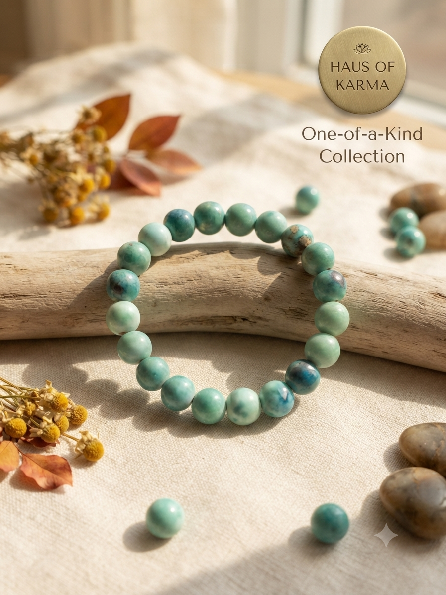 Glossy Seafoam & Aqua Ceramic Beaded Stretch Bracelet