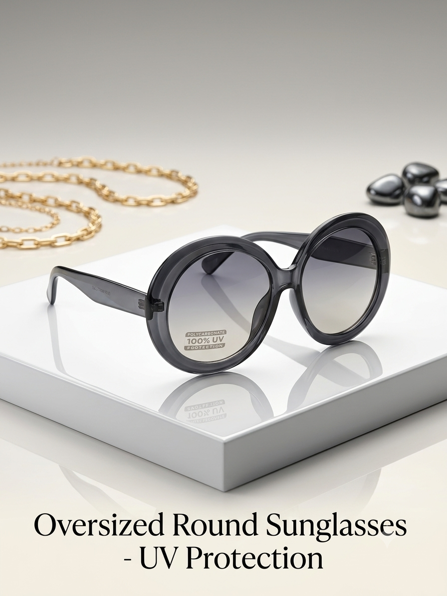 Translucent Charcoal Oversized Round Sunglasses | UV Protection