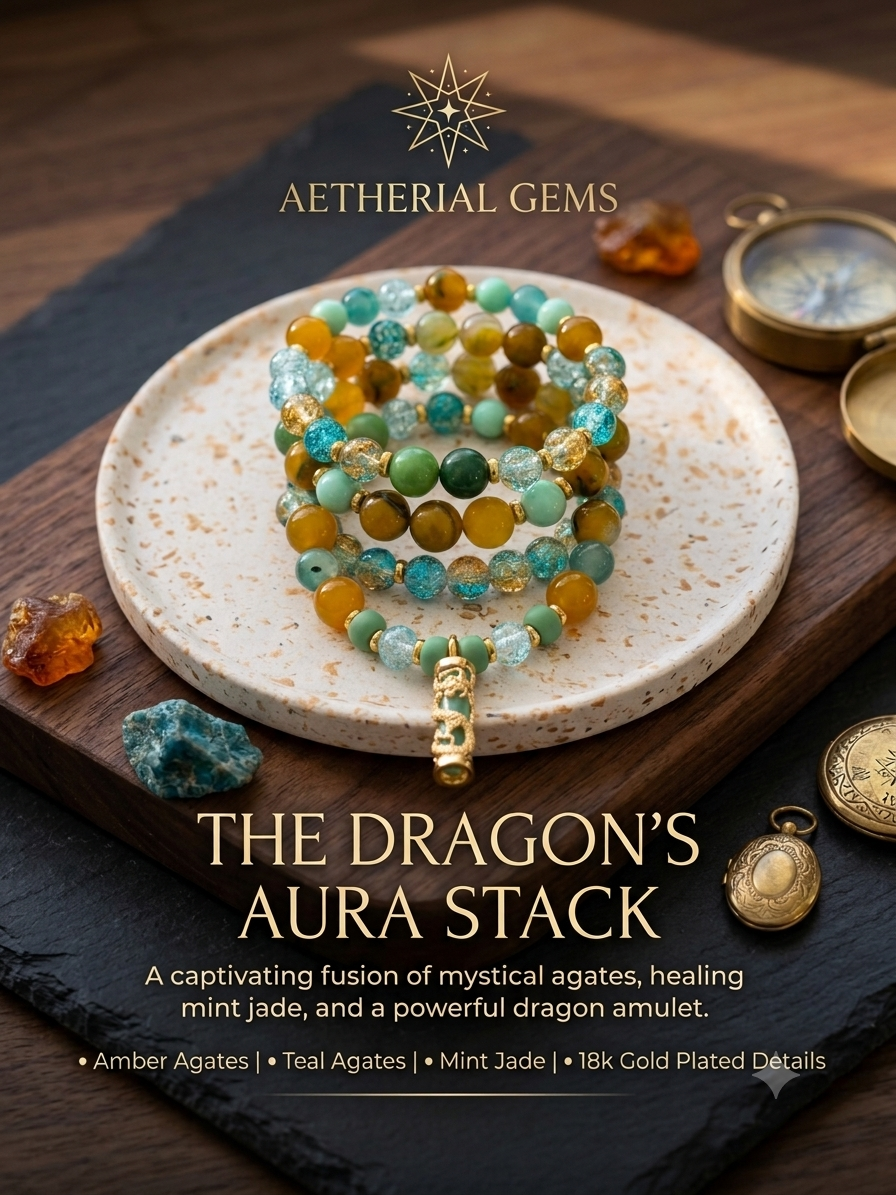 The Dragon's Aura Stack | Handcrafted Agate & Jade Beaded Bracelet Set