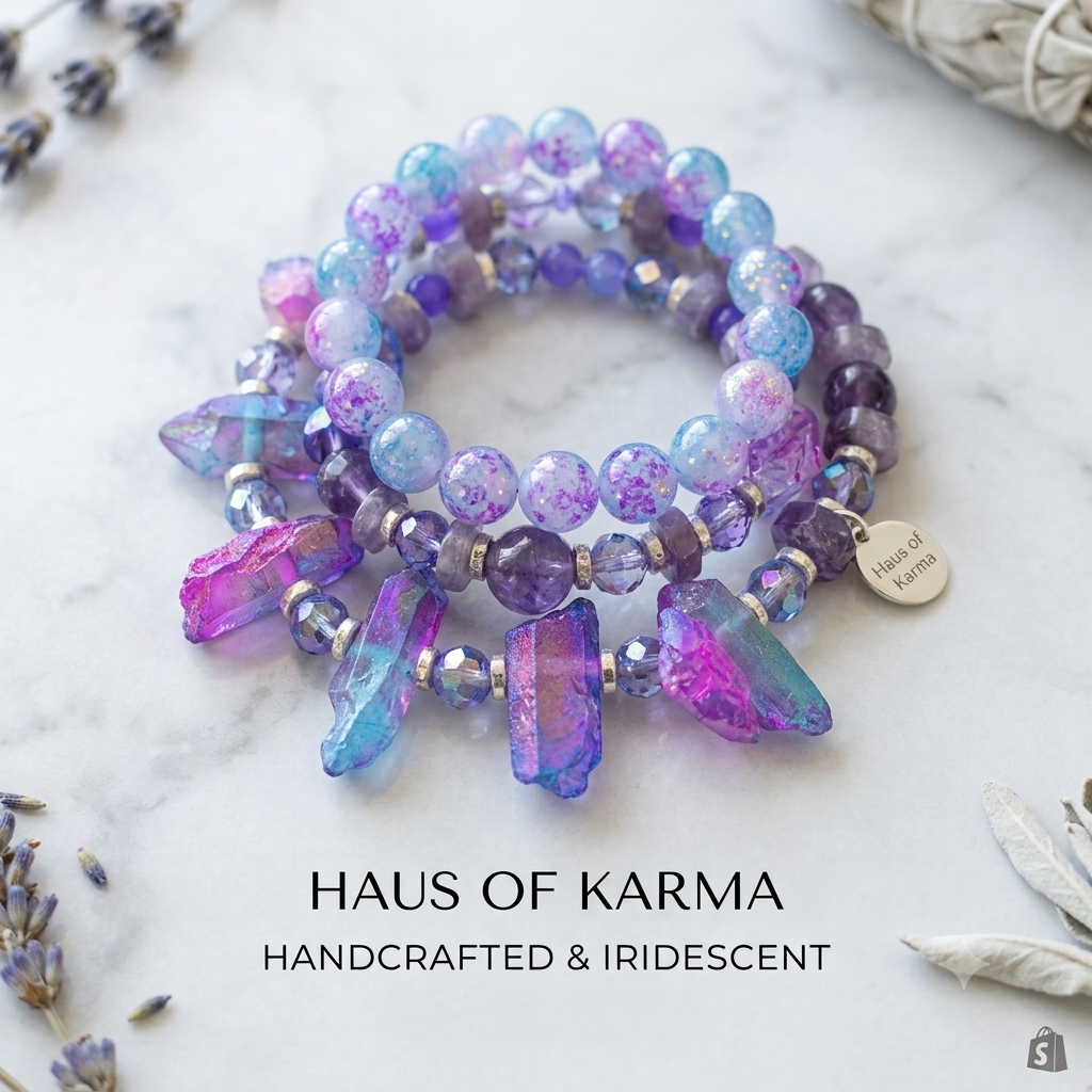 Iridescent Aura Quartz Crystal Stack Bracelet