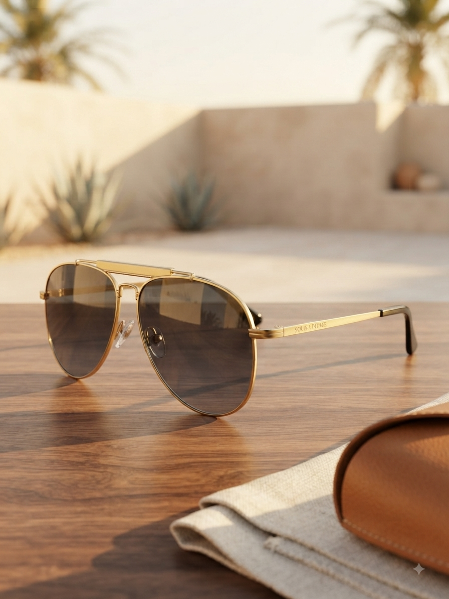 The 'Heritage' Gold Double-Bridge Navigator Sunglasses with Gradient Lenses