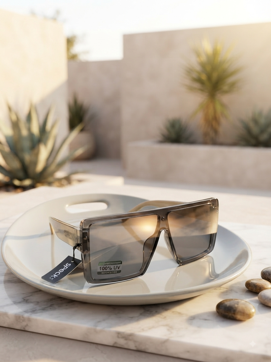 Modern Flat-Top Shield Sunglasses - Translucent Smoke