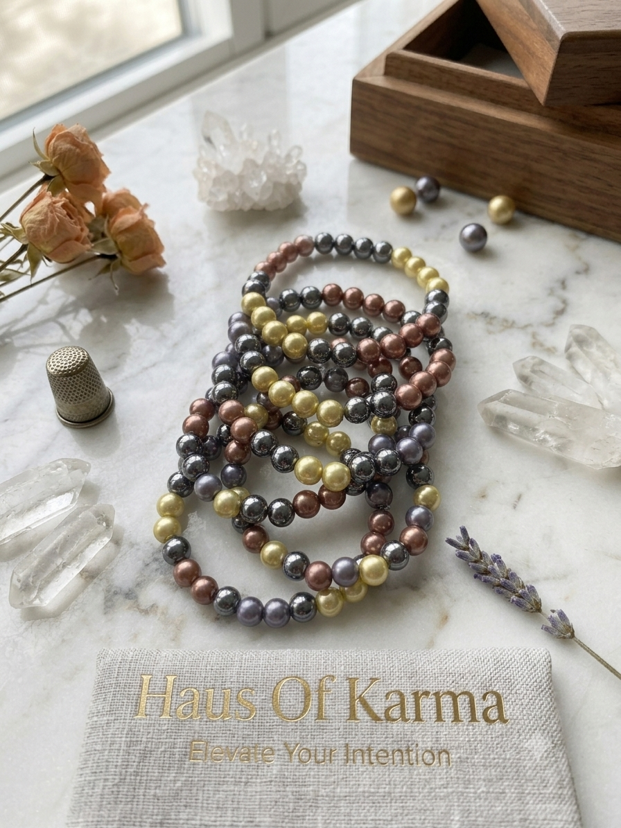 Gold, Bronze & Gunmetal Pearl Bracelet Set
