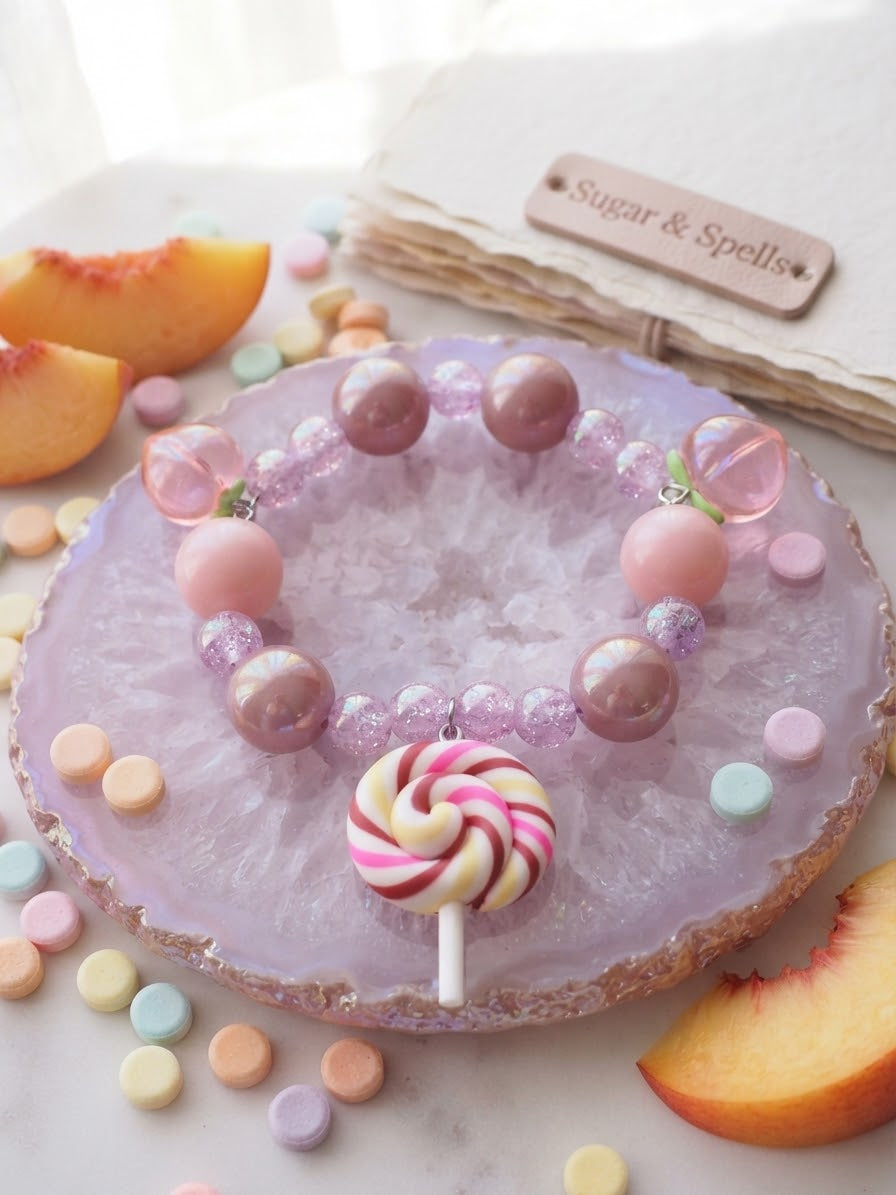 Kids' Sweet Swirl Lollipop & Peach Charm Stretch Bracelet – Sugar & Spells