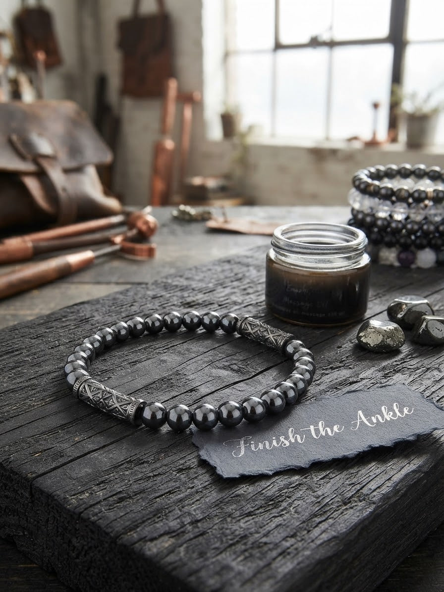 Gunmetal Metallic Beaded Stretch Anklet