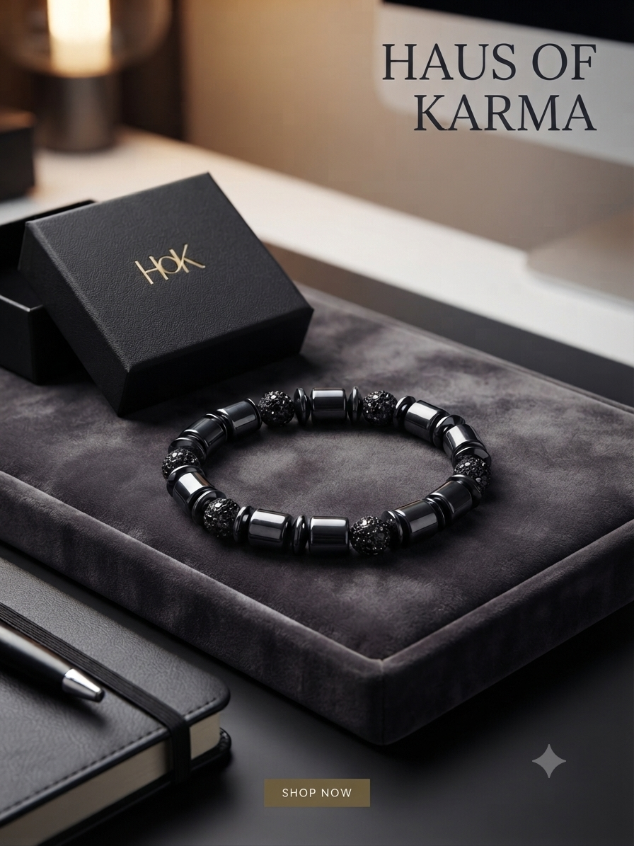 Haus of Karma Hematite & Pavé Beaded Bracelet