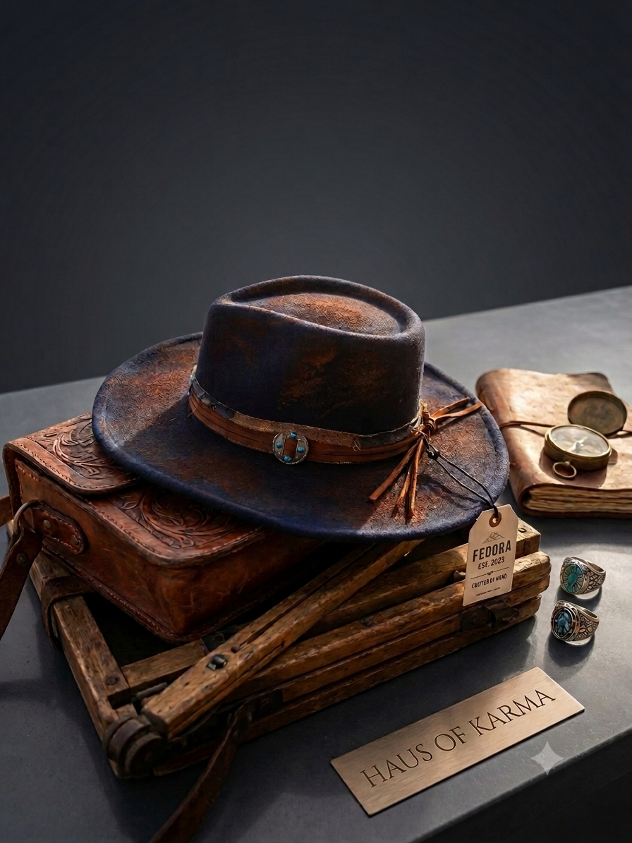 Styline Vintage Style Navy & Copper Fedora with Turquoise Accent