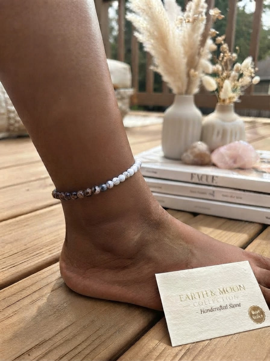 Haus of Karma Earth & Moon Natural Stone Beaded Anklet
