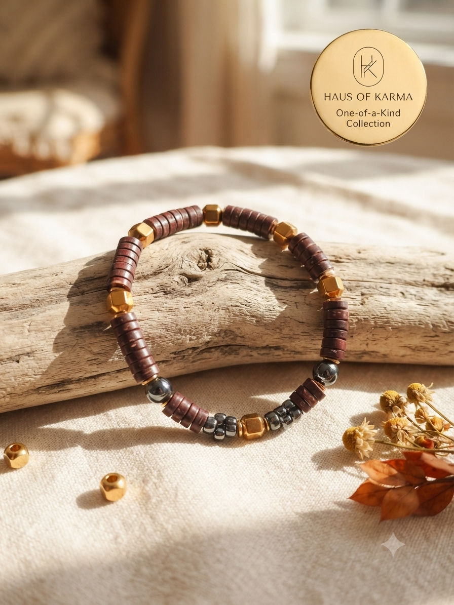 Earthy Disc Bead & Gold Accent Bracelet