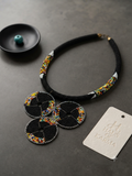 Handcrafted African Beaded Statement Necklace – Black Collar with Triple Disc Pendant