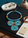 Handcrafted Sky Blue African Beaded Necklace – Tribal Statement Jewelry