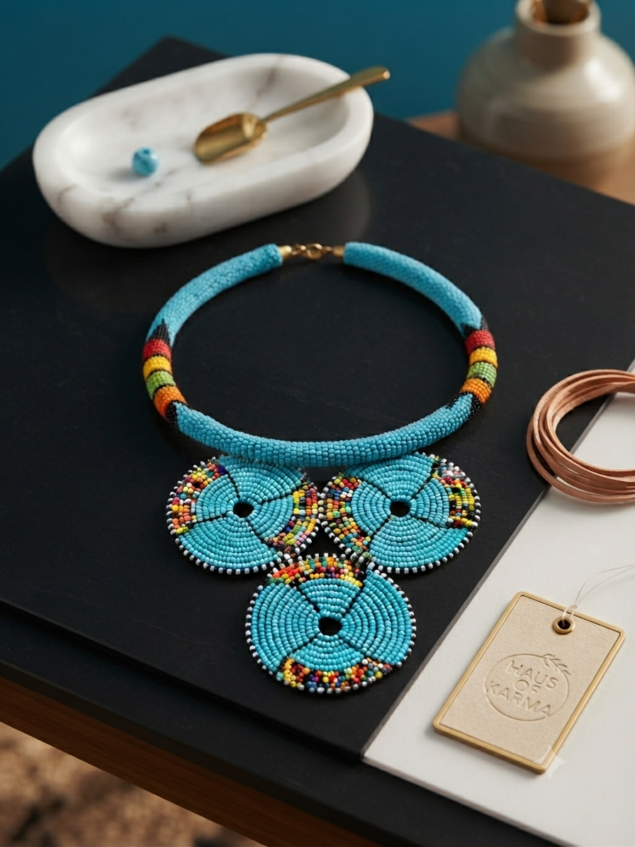 Handcrafted Sky Blue African Beaded Necklace – Tribal Statement Jewelry
