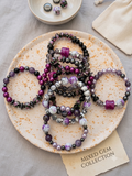 Midnight Rose & Purple Glass Beaded Bracelet Stack