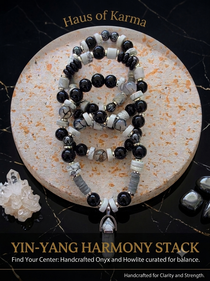 The Yin-Yang Harmony Stack | 4-Piece Handcrafted Onyx & Howlite Bracelet Set