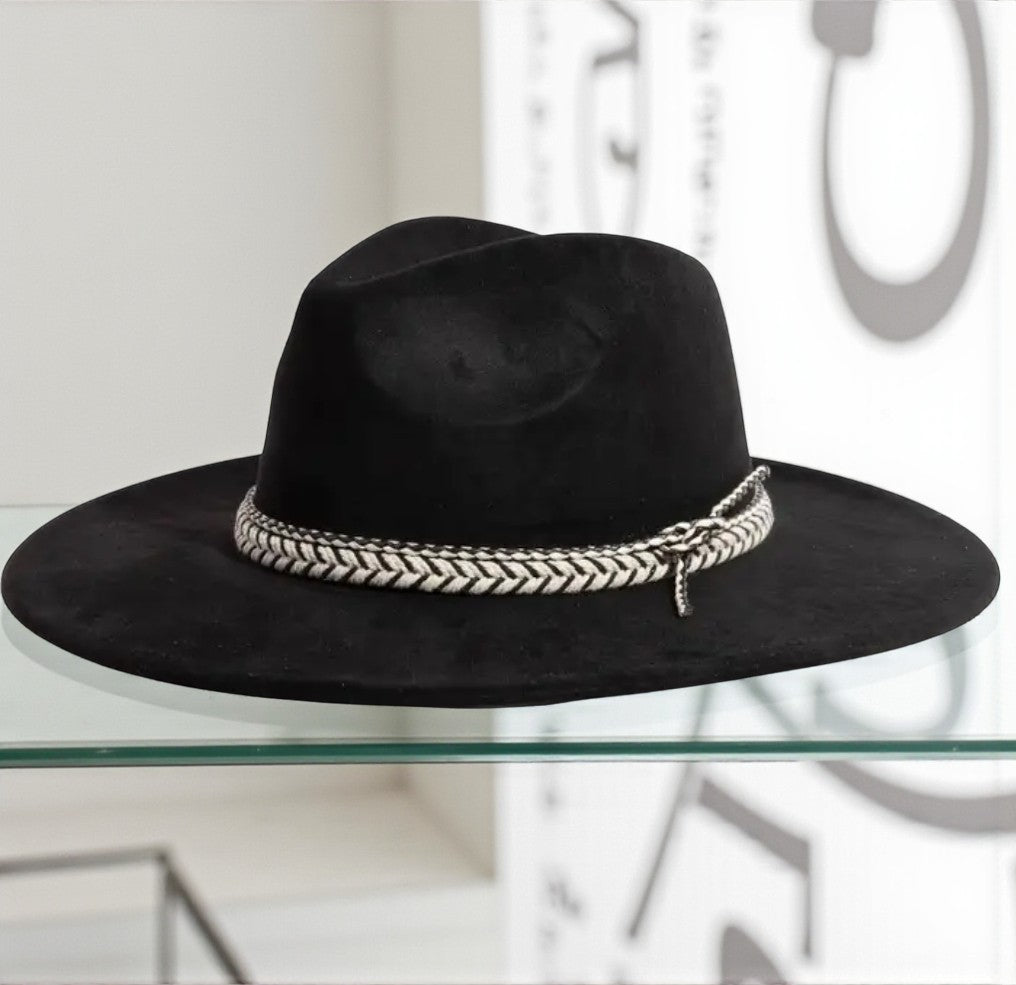Braided Strap Faux Suede Fedora Hat