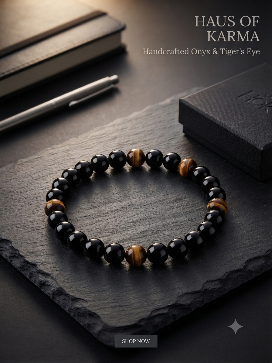 Haus of Karma Onyx & Tiger's Eye Beaded Bracelet