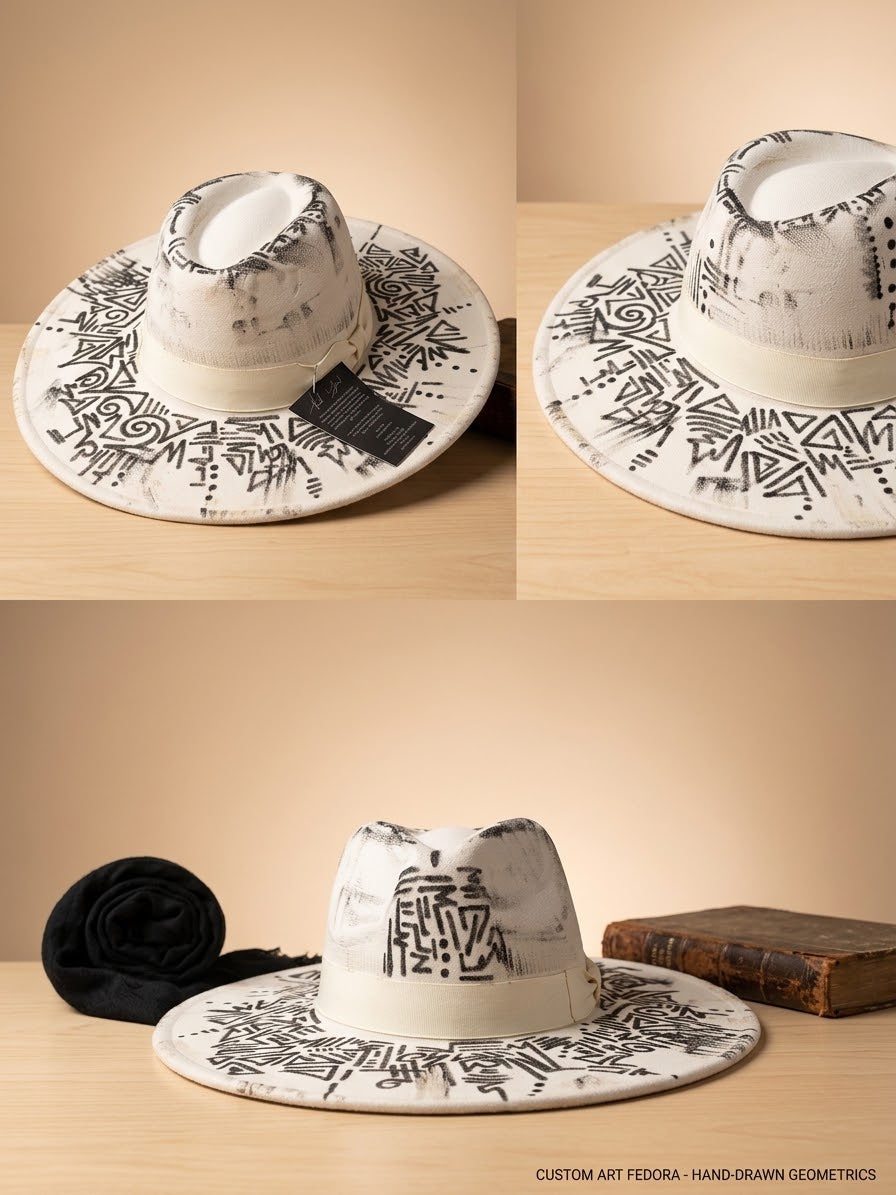 Kissed by Bo Aura Fedora – Cream / Abstract Graphic