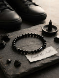 Black Beaded Stretch Anklet with Metallic Tube Spacers