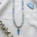 Ocean Wave Cracked Glass Bead Necklace – Hexagonal Blue Crystal Point Pendant