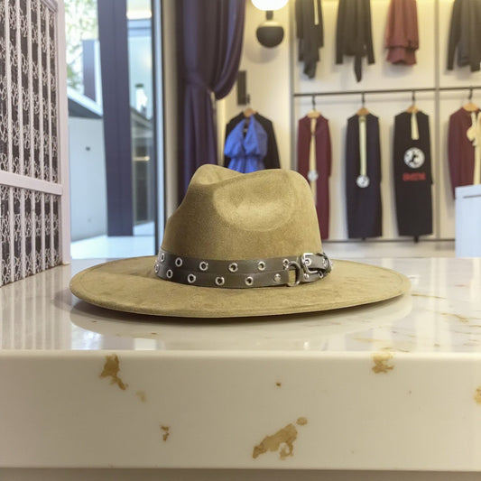 Double Grommet Strap Faux Suede Fedora Hat