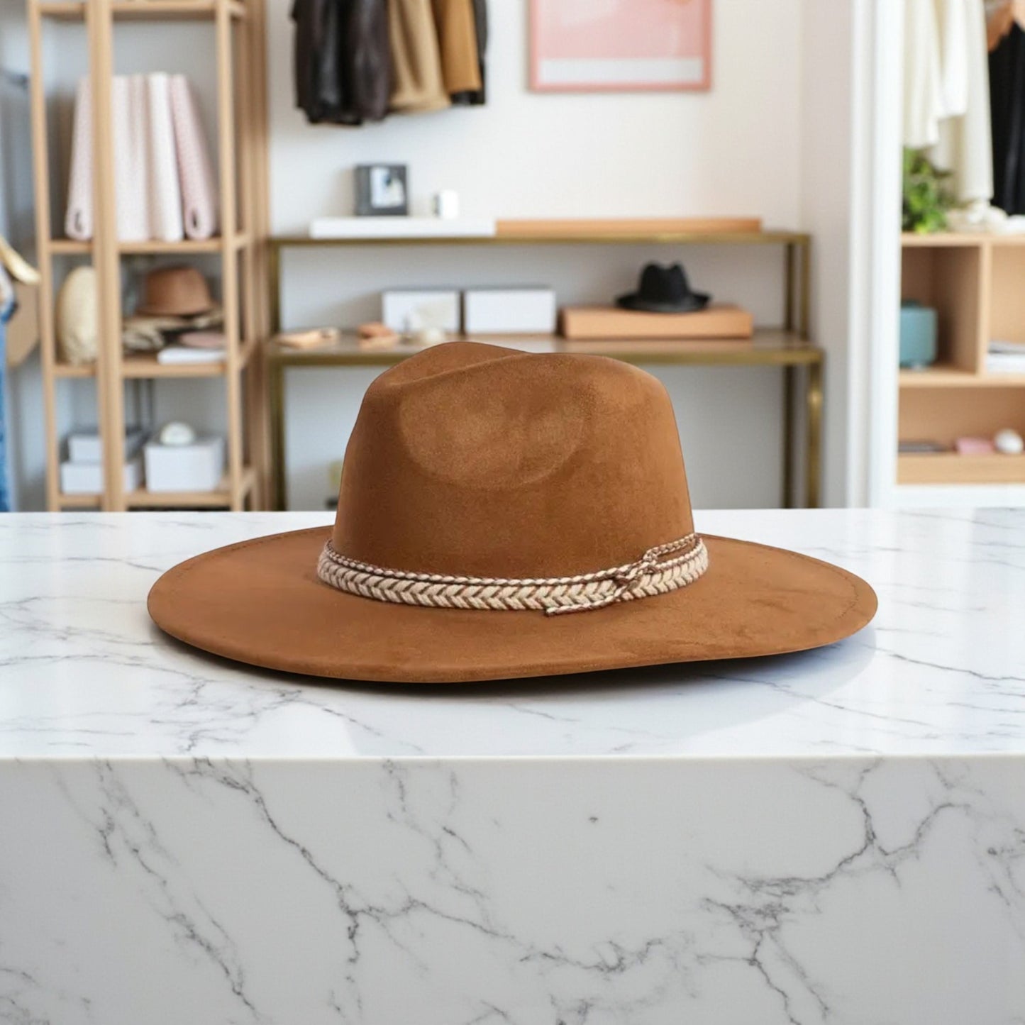 Braided Strap Faux Suede Fedora Hat