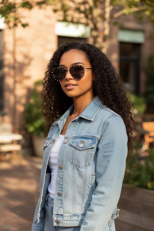 Black Rimless Studded Sunglasses