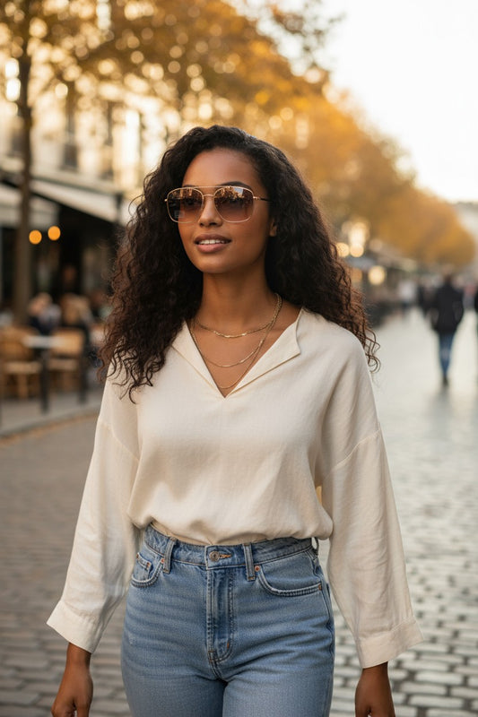 Round Gold Trimmed Sunglasses W/ Tea Lens