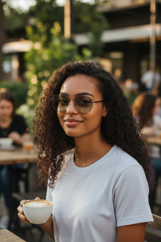 Round Black Rimmned Framed Sunglasses W/ Green Lens