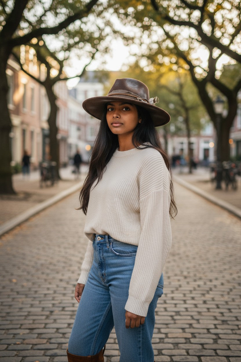 Brown Vintage Distressed Fedora